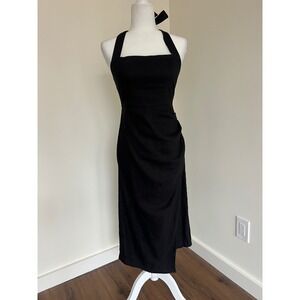 Modern Citizen Black Square Neckline Linen Halter Midi Dress Size small